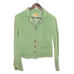 Anthropologie Tulle Corduroy Stretch Crop Blazer Spring Jacket Womens XL Green